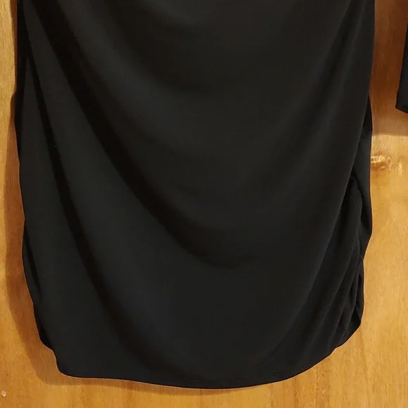 New Directions Stretch Cowl Neck Top Black ¾-Sleeve Ruched Metallic Detail Large - Picture 3 of 9